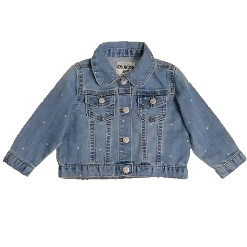 Oshkosh B'Gosh Toddler Girls Stretch Blue Jean Polka Dot Denim Jacket - Size 18M